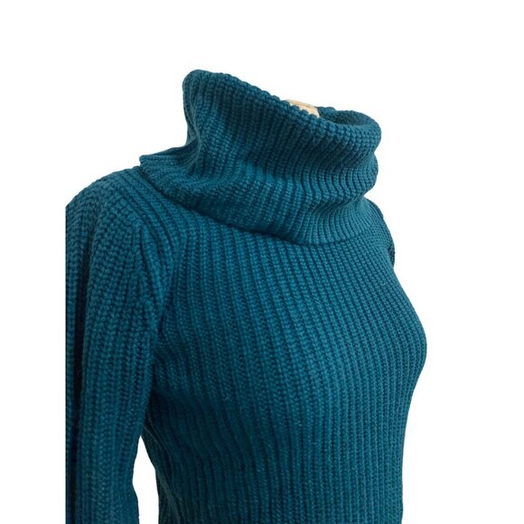 Vintage ForenzaTeal Turtleneck Sweater Long Sleeve Ribbed Knit Womens Size S - Picture 4 of 12